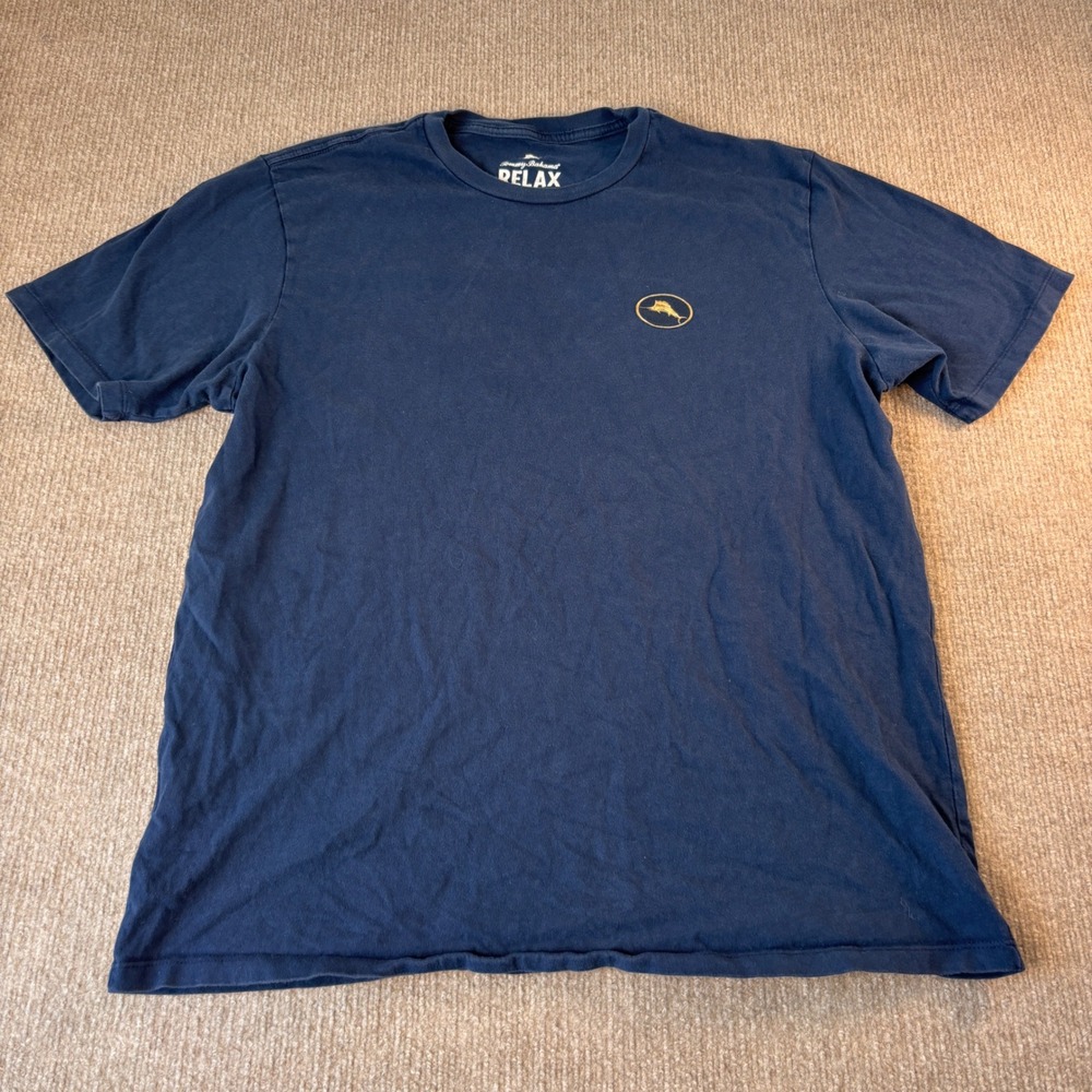 Tommy Bahama Relax Navy Blue Graphic Print SS Cotton Shirt Men's Size Large EUC
